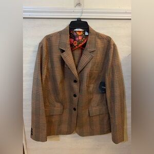 NWT- Liz Claiborne Plaid Blazer Distinctive Floral-Patterned Interior Lining